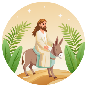 Jesus sur un ane - Le Petit palmier qui voulait devenir un tapis pour le Roi